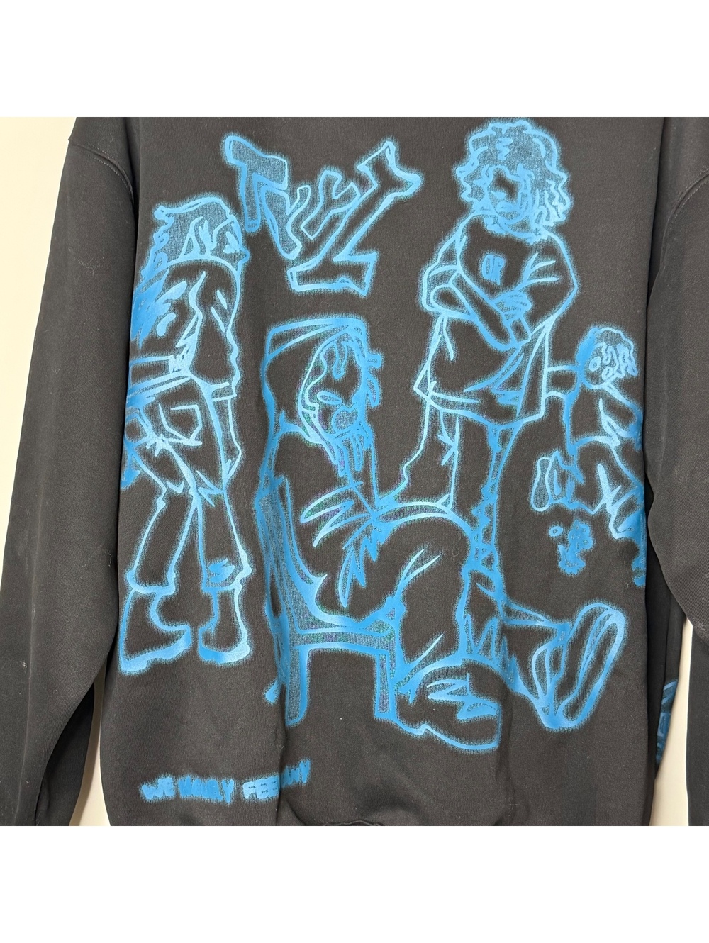 Aelfric Eden Black Blue Graffiti Character Graphic Hoodie Oversized Streetwear - Picture 2 of 6